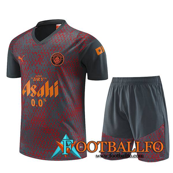 Camiseta Entrenamiento + Cortos Manchester City Gris/Rojo 2023/2024