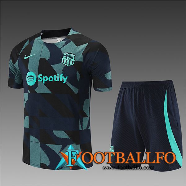Camiseta Entrenamiento + Cortos FC Barcelona Ninos Negro/Verde 2023/2024