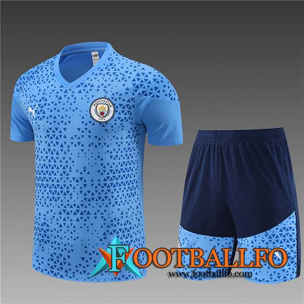 Camiseta Entrenamiento + Cortos Manchester City Ninos Azul Claro 2023/2024
