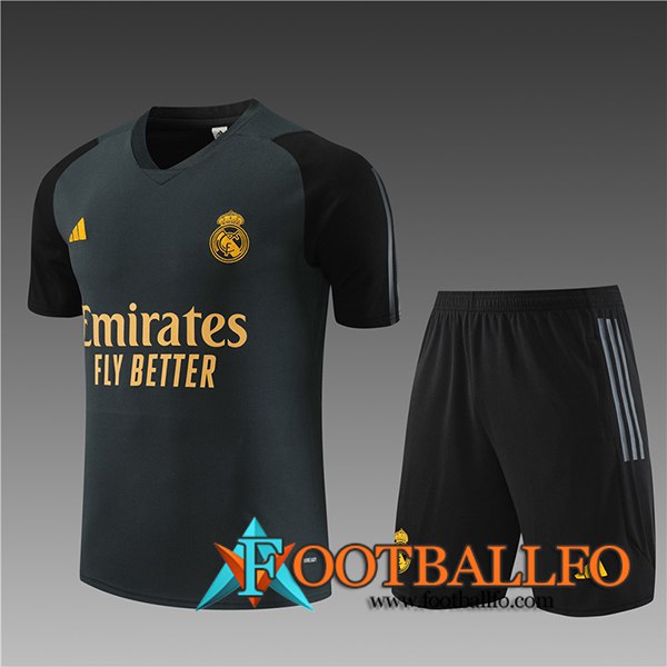 Camiseta Entrenamiento + Cortos Real Madrid Ninos Gris Oscuro 2023/2024