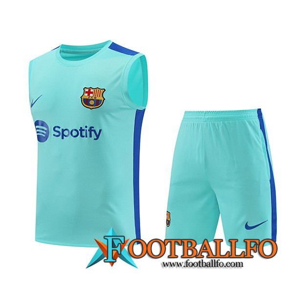 Camiseta Entrenamiento sin mangas + Cortos FC Barcelona Azul Claro 2023/2024 -02