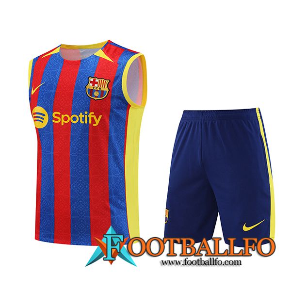 Camiseta Entrenamiento sin mangas + Cortos FC Barcelona Rojo/Azul 2023/2024 -03