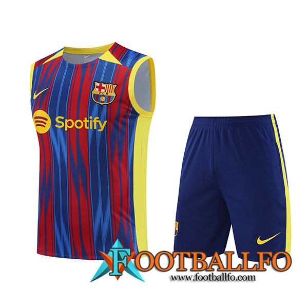 Camiseta Entrenamiento sin mangas + Cortos FC Barcelona Rojo/Azul 2023/2024 -02