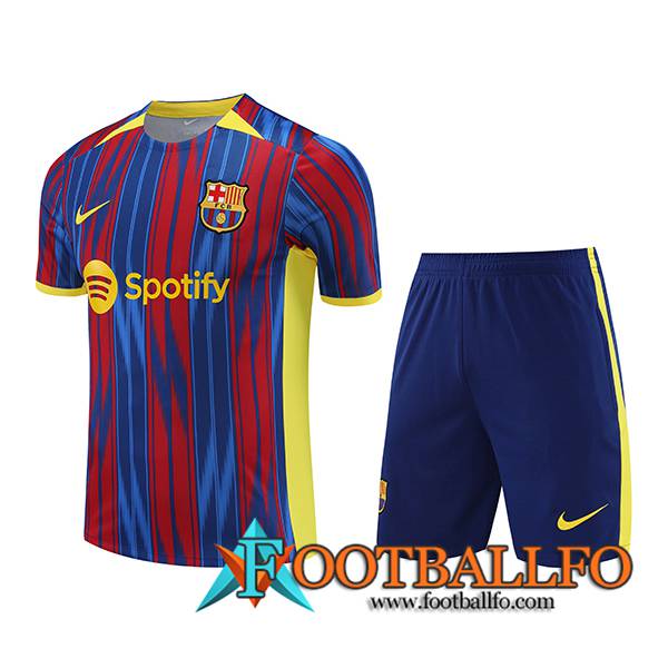 Camiseta Entrenamiento + Cortos FC Barcelona Rojo/Azul 2023/2024