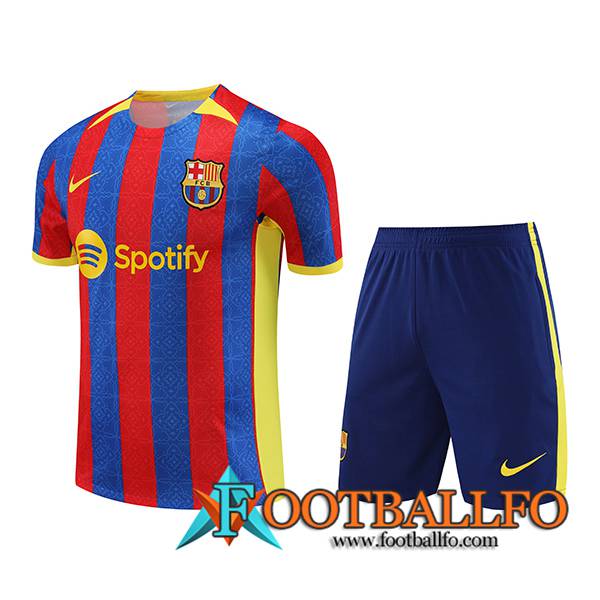 Camiseta Entrenamiento + Cortos FC Barcelona Rojo/Azul 2023/2024 -02