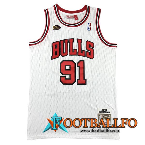 Camisetas De Futbol Chicago Bulls (RODMAN #91) 2023/24 Blanco/Rojo