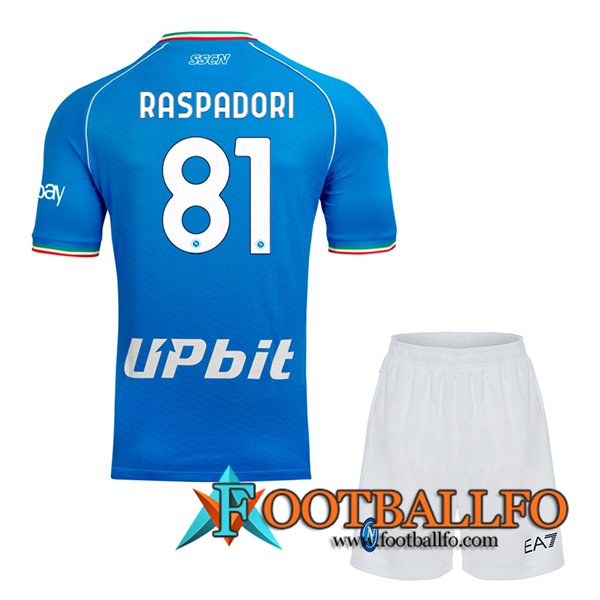 Camisetas De Futbol SSC Napoli (RASPADORI #81) Ninos 2023/2024 Primera