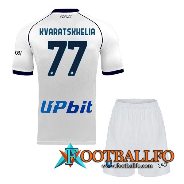 Camisetas De Futbol SSC Napoli (KVARATSKHELIA #77) Ninos 2023/2024 Segunda