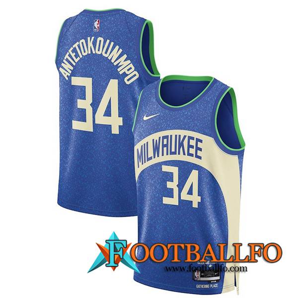 Camisetas De Futbol Milwaukee Bucks (ANTETOKOUNMPO #34) 2023/24 Azul/Blanco