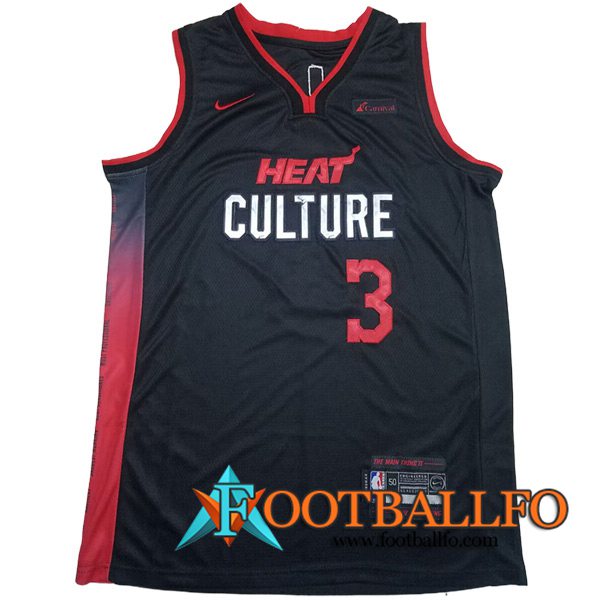 Camisetas De Futbol Miami Heat (WADE #3) 2023/24 Negro/Rojo