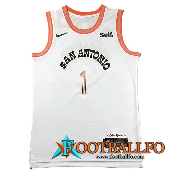 Camisetas De Futbol San Antonio Spurs (WEMBANYAMA #1) 2023/24 Blanco/Naranja