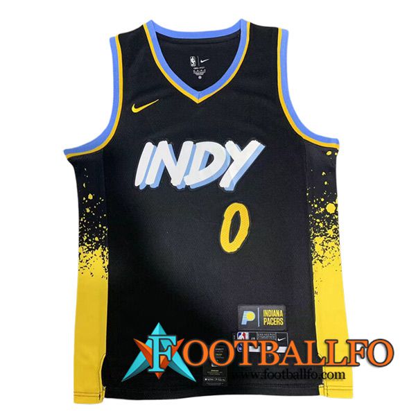 Camisetas De Futbol Indiana Pacers (HALIBURTON #0) 2023/24 Negro/Amarillo -02