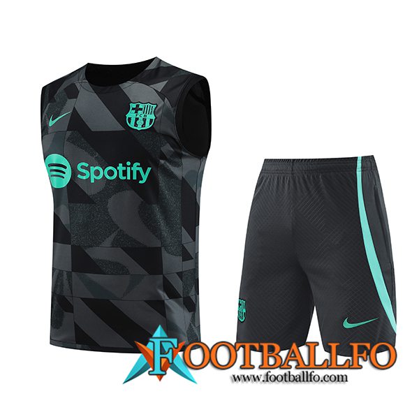 Camiseta Entrenamiento sin mangas + Cortos FC Barcelona Negro/Gris/Verde 2023/2024