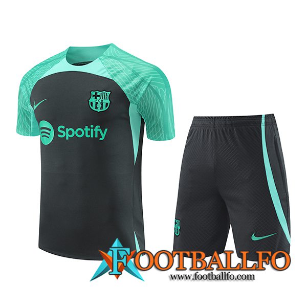 Camiseta Entrenamiento + Cortos FC Barcelona Negro/Verde 2023/2024