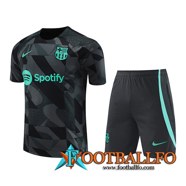 Camiseta Entrenamiento + Cortos FC Barcelona Negro/Gris/Verde 2023/2024 -02