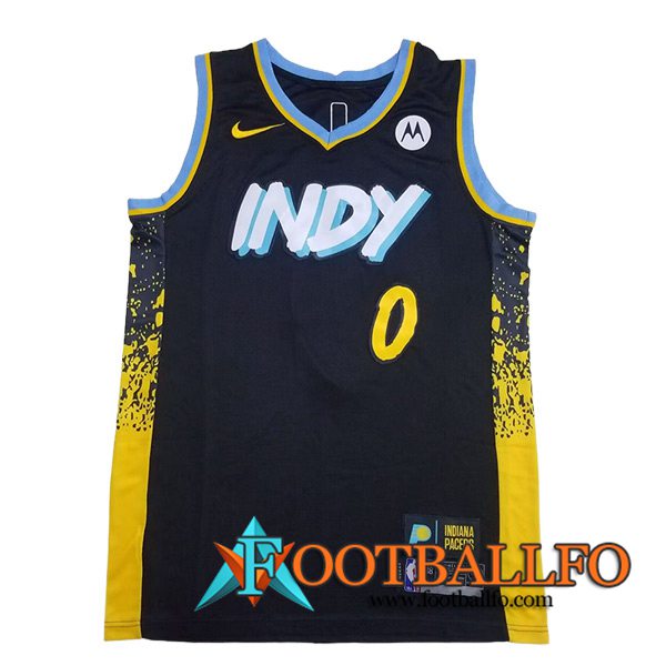 Camisetas De Futbol Indiana Pacers (HALIBURTON #0) 2023/24 Negro/Amarillo -03