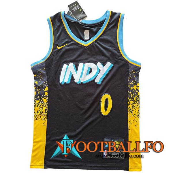Camisetas Indiana Pacers (HALIBURTON #0) 2023/24 Negro/Amarillo -04