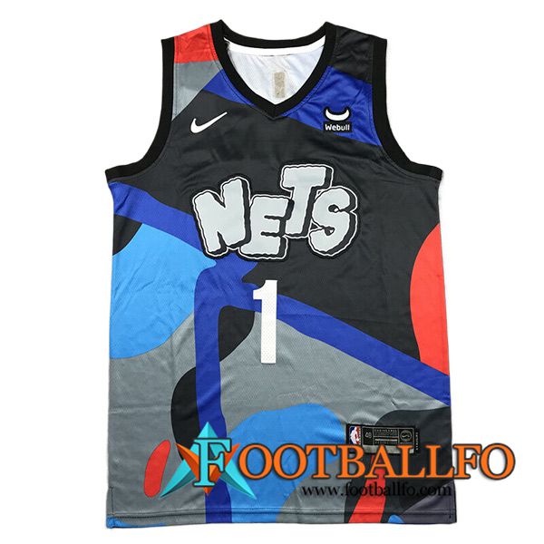 Camisetas Brooklyn Nets (BRIDGES #1) 2023/24 Negro/Gris/Azul/Rojo -02