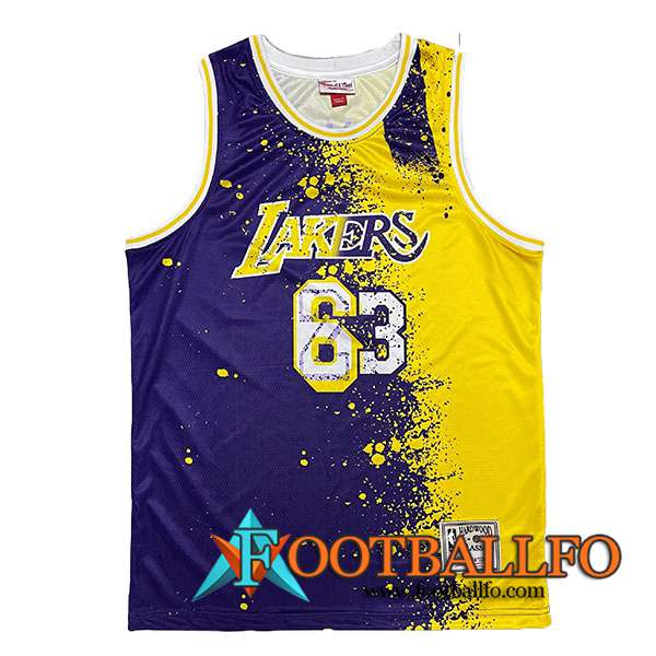 Camisetas Los Angeles Lakers (JAMES #23) 2023/24 Violeta/Amarillo -02