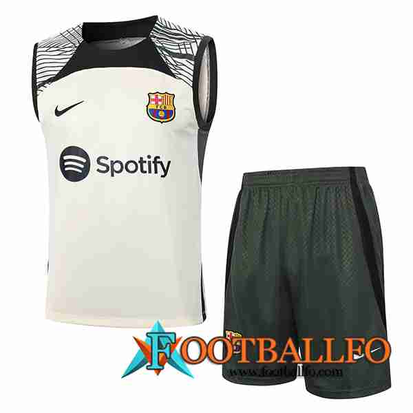 Camiseta Entrenamiento sin mangas + Cortos FC Barcelona Beige/Negro/Verde 2023/2024
