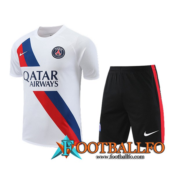 Camiseta Entrenamiento + Cortos PSG Blanco/Negro/Rojo/Azul 2023/2024
