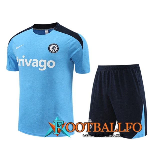 Camiseta Entrenamiento + Cortos FC Chelsea Ninos Azul/Negro 2023/2024