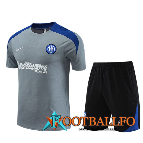 Camiseta Entrenamiento + Cortos Inter Milan Ninos Gris/Azul/Negro 2023/2024