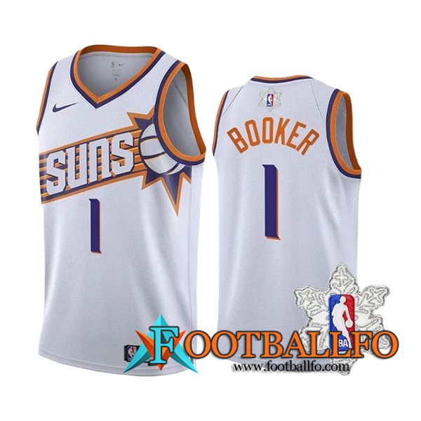 Camisetas Phoenix Suns (BOOKER #1) 2023/24 Blanco/Naranja