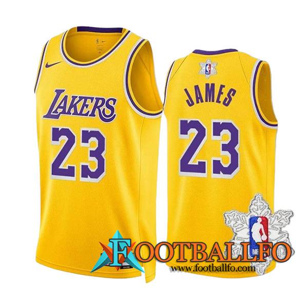 Camisetas Los Angeles Lakers (JAMES #23) 2023/24 Amarillo/Violeta -02