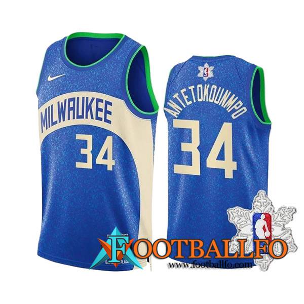 Camisetas Milwaukee Bucks (ANTETOKOUNMPO #34) 2023/24 Azul/Blanco -03