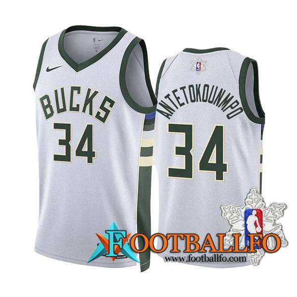Camisetas Milwaukee Bucks (ANTETOKOUNMPO #34) 2023/24 Blanco/Verde -02