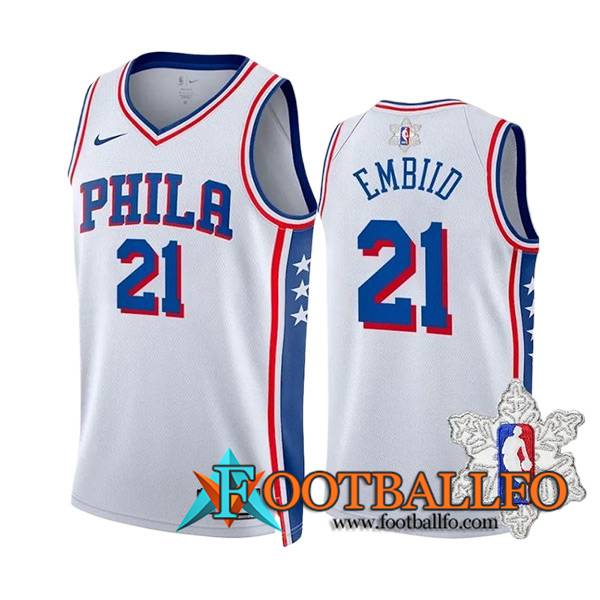 Camisetas Philadelphia 76ers (EMBIID #21) 2023/24 Blanco/Azul/Rojo