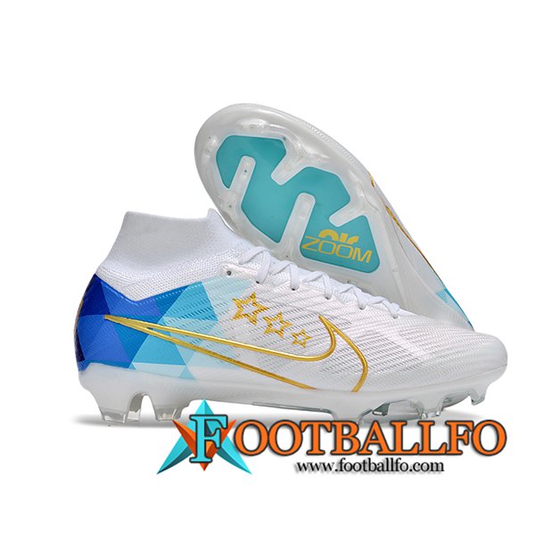 Nike Botas De Fútbol Zoom Superfly 9 Elite MR FG Blanco/Azul/Amarillo
