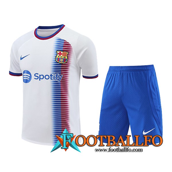 Camiseta Entrenamiento + Cortos FC Barcelona Blanco/Azul 2024/2025