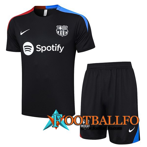 Camiseta Entrenamiento + Cortos FC Barcelona Negro/Azul/Rojo 2024/2025