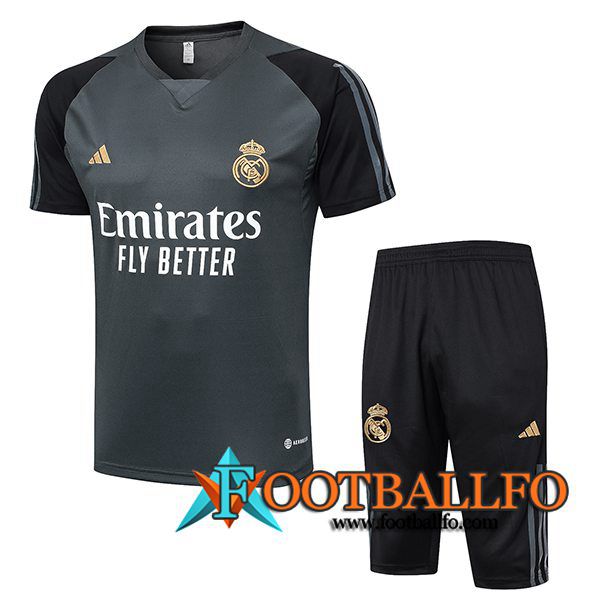 Camiseta Entrenamiento + Cortos Real Madrid Gris/Negro 2024/2025