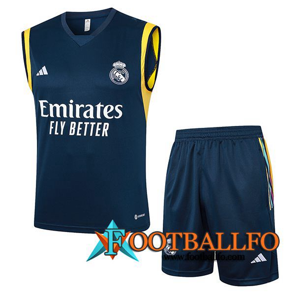 Camiseta Entrenamiento sin mangas + Cortos Real Madrid Azul/Amarillo 2024/2025