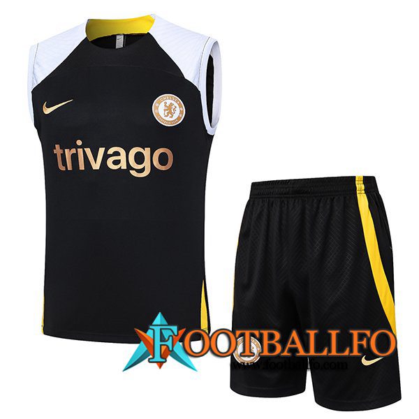 Camiseta Entrenamiento sin mangas + Cortos FC Chelsea Blanco/Negro/Amarillo 2024/2025