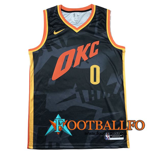Camisetas Oklahoma City Thunder (WESTBROOK #0) 2024/25 Negro/Rojo/Amarillo