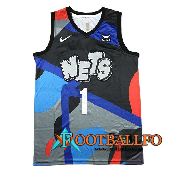 Camisetas Brooklyn Nets (BRIDGES #1) 2024/25 Negro/Gris/Azul/Rojo