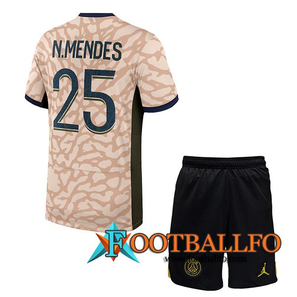 Camisetas De Futbol PSG (N.MENDES #25) Ninos 2023/2024 Fourth
