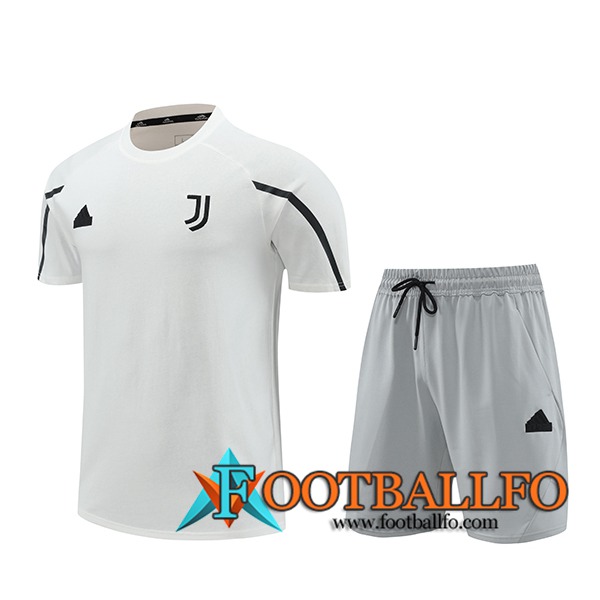 Camiseta Entrenamiento + Cortos Juventus Blanco/Negro/Gris 2024/2025