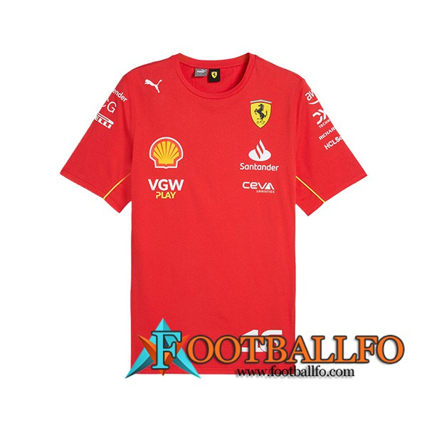 Camiseta de manga corta F1 Scuderia Ferrari Team #16 Rojo/Negro/Amarillo 2024
