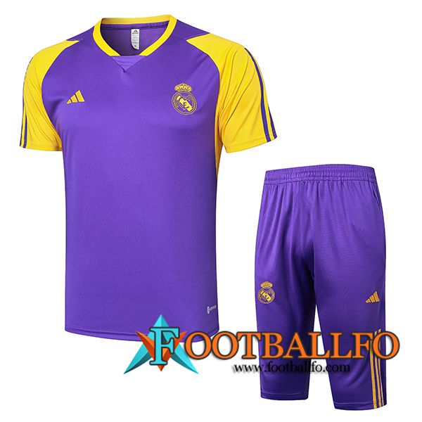 Camiseta Entrenamiento + Cortos Real Madrid Violeta/Amarillo 2024/2025