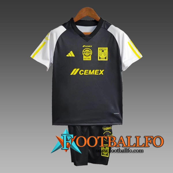 Camiseta Entrenamiento + Cortos Tigres UANL Ninos Negro/Amarillo 2024/2025