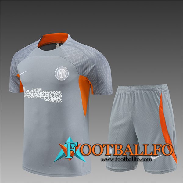 Camiseta Entrenamiento + Cortos Inter Milan Gris/Naranja Ninos 2024/2025