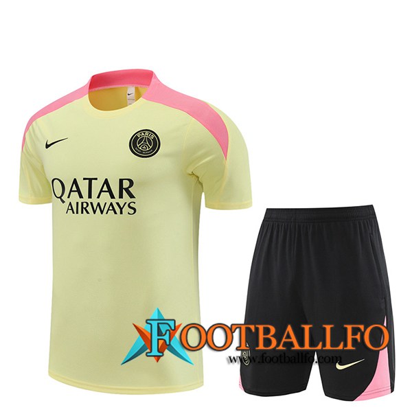 Camiseta Entrenamiento + Cortos PSG Amarillo/Rosa/Negro 2024/2025