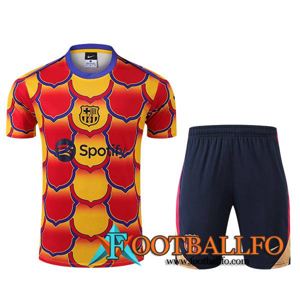 Camiseta Entrenamiento + Cortos FC Barcelona Rojo/Naranja 2024/2025