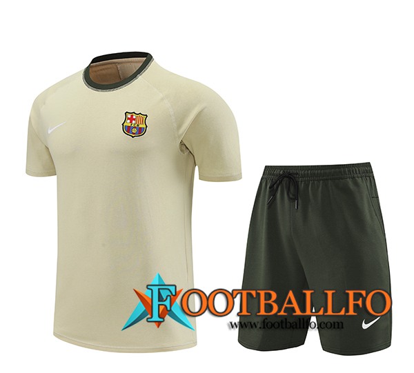 Camiseta Entrenamiento + Cortos FC Barcelona Beige/Verde 2024/2025