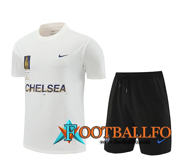 Camiseta Entrenamiento + Cortos FC Chelsea Blanco/Negro 2024/2025